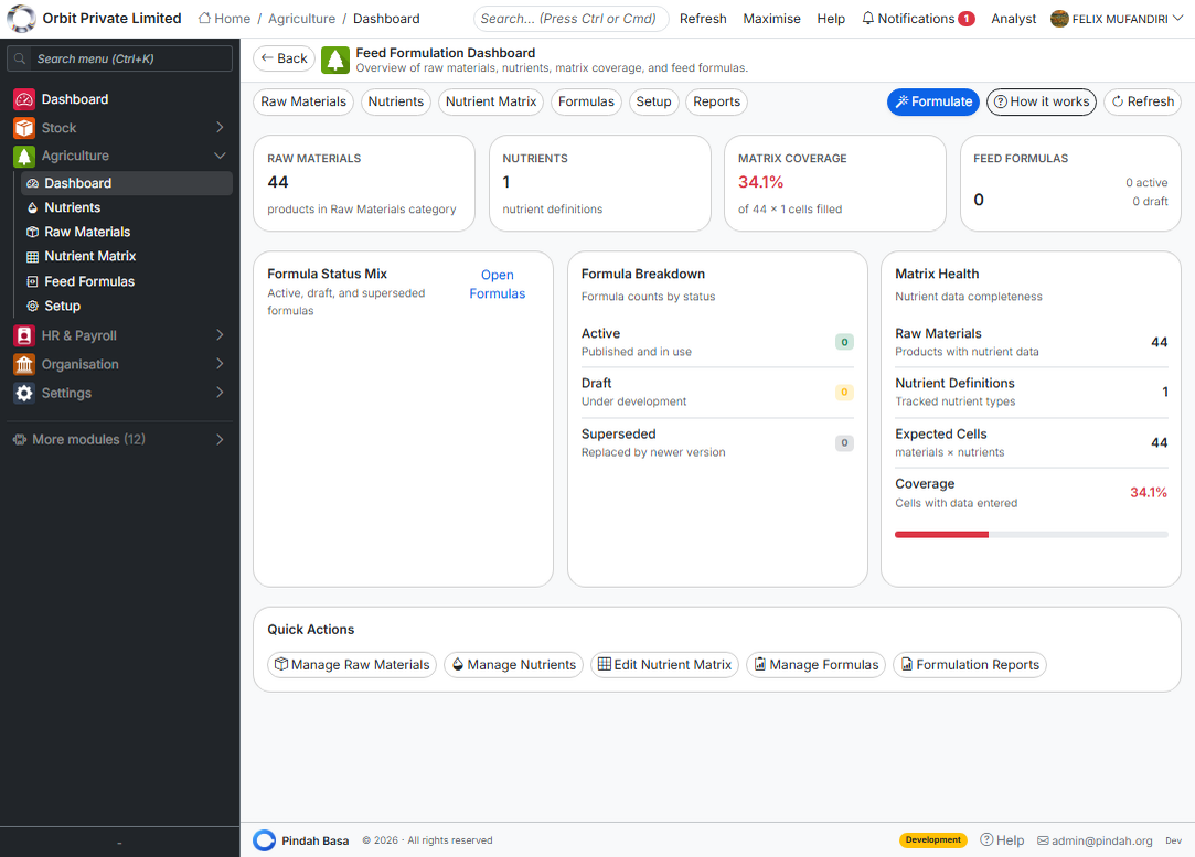 Screenshot: Agriculture dashboard