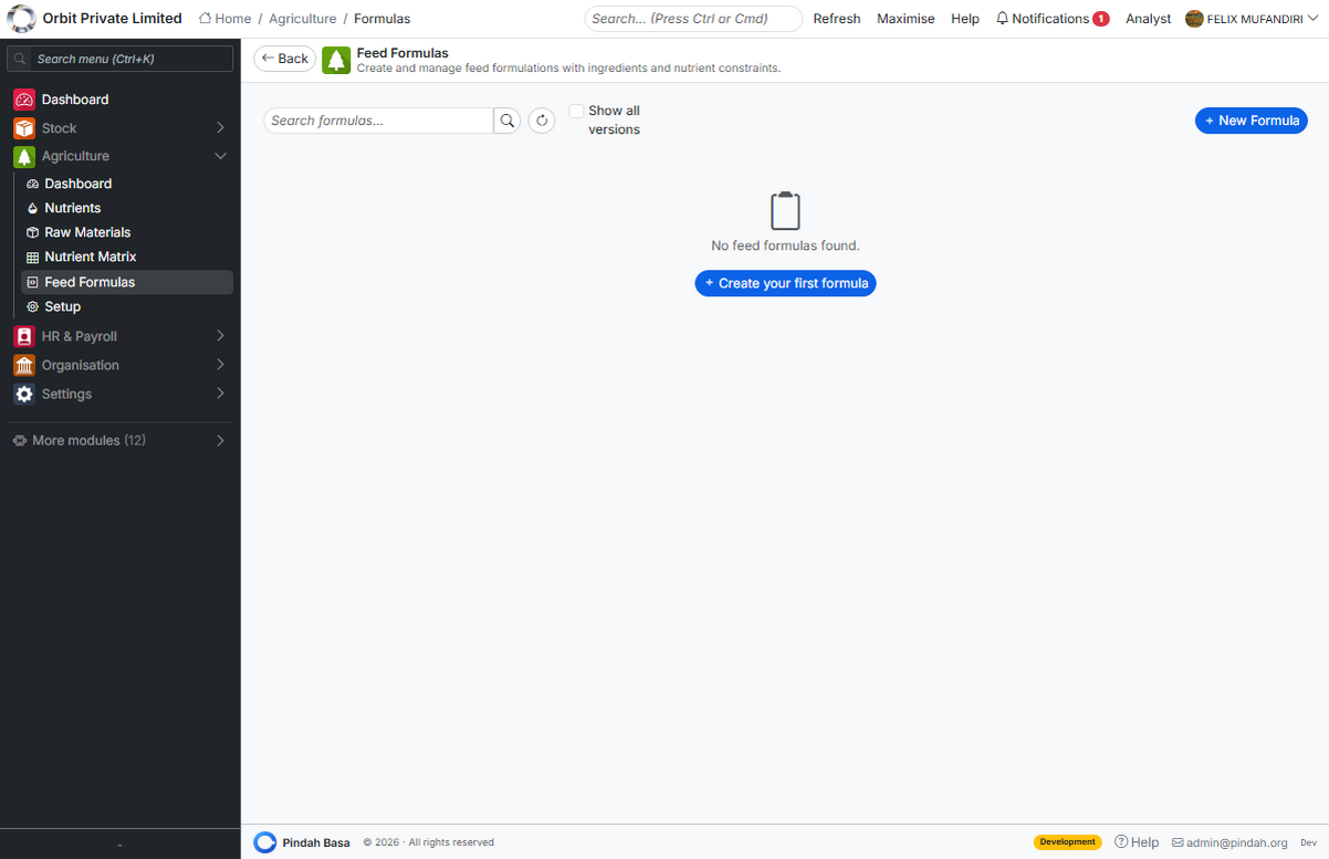 Screenshot: Feed formulas