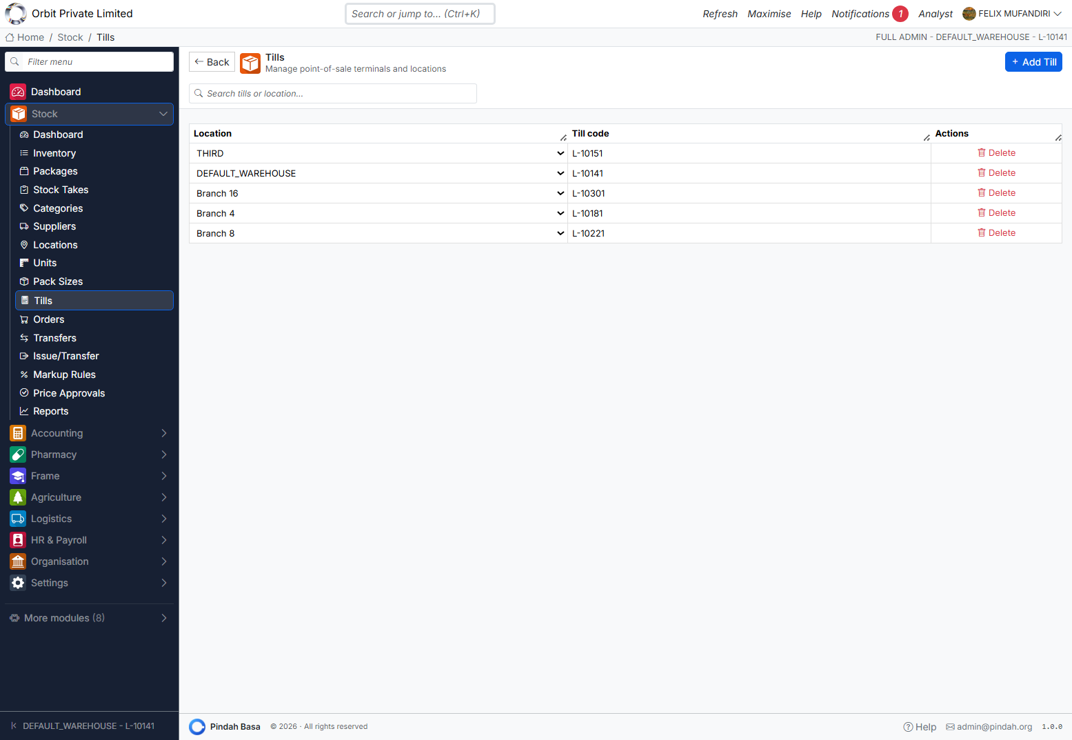 Screenshot: Tills