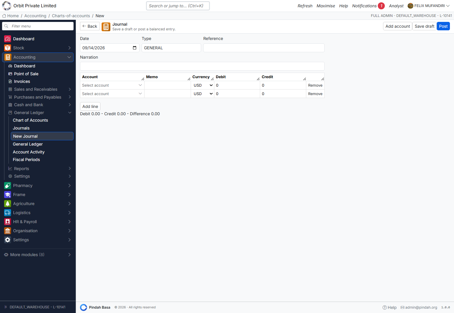 Screenshot: New journal form